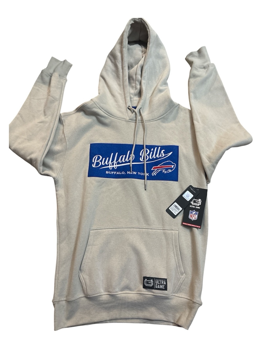 NFL Buffalo Bills Tan Hoodie with Blue Patch and Red Accent Sz S